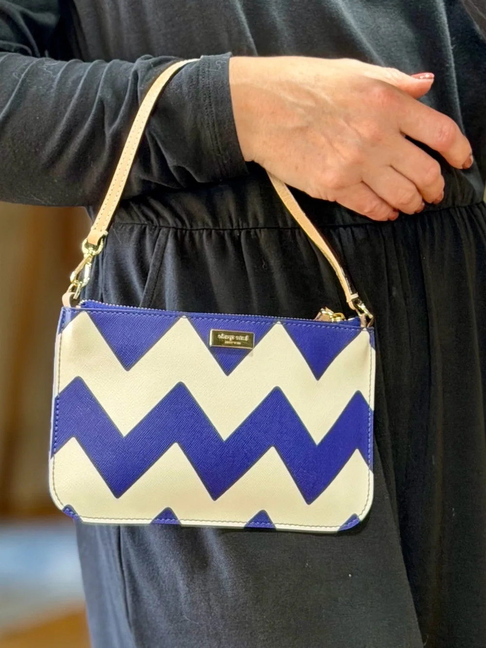 Kate Spade Nautical Coastal Preppy Chevron Wristlet Clutch Blue White